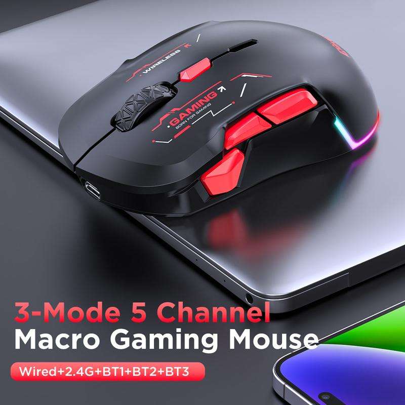 MKESPN W12 Tri-Mode 5-Channel Gaming Mouse 10-Key 10000 DPI Ambidextrous Design RGB Macro Mouse(Blue