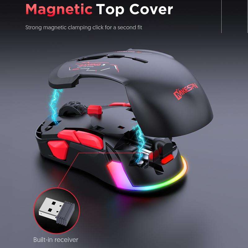 MKESPN W12 Tri-Mode 5-Channel Gaming Mouse 10-Key 10000 DPI Ambidextrous Design RGB Macro Mouse(Blue