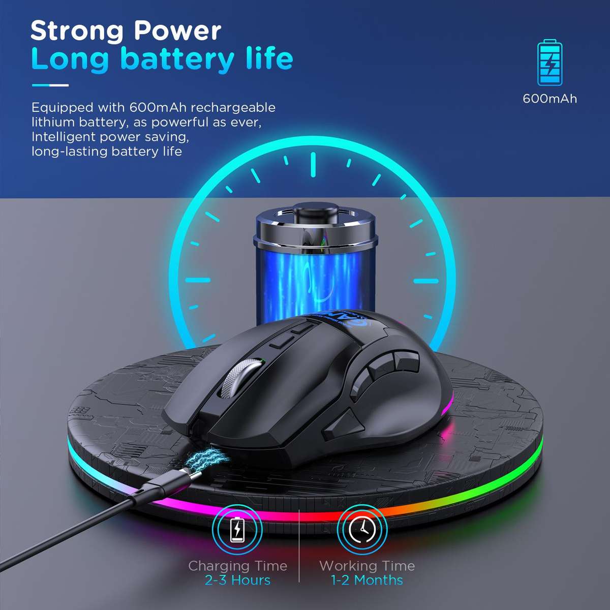 MKESPN W10 Tri-Mode Wireless Gaming Mouse 2400DPI with 9 Programmable Buttons, RGB Lighting, Type-C