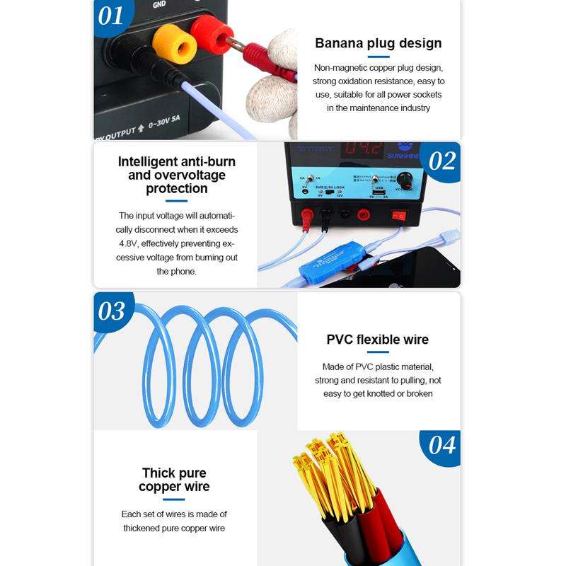 SUNSHINE SS-905D For iPhone / Android Series Power Supply Start-up Cables Mobile Phone Repair Test