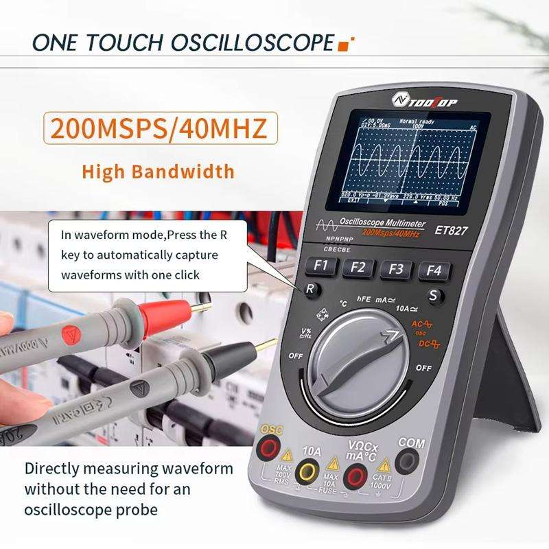 TOOLTOP ET827 Oscilloscope Multimeter 200Msps Sampling Rate 40MHz Oscilloscope + Multimeter 2 In 1