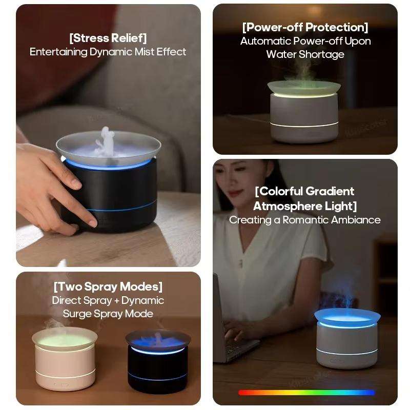 200ml Sea of Clouds Aroma Diffuser Essential Oil Humidifier with 7-Color Mood Lights USB ... White