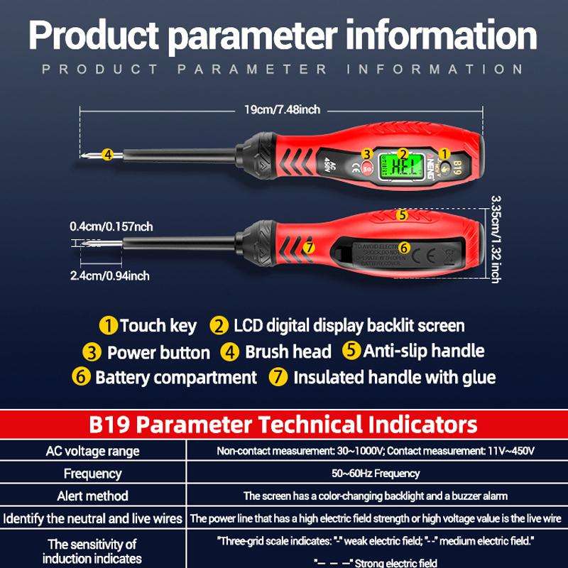 ANENG Digital Display High-Precision Intelligent Induction Test Pen(Red Flat Head)