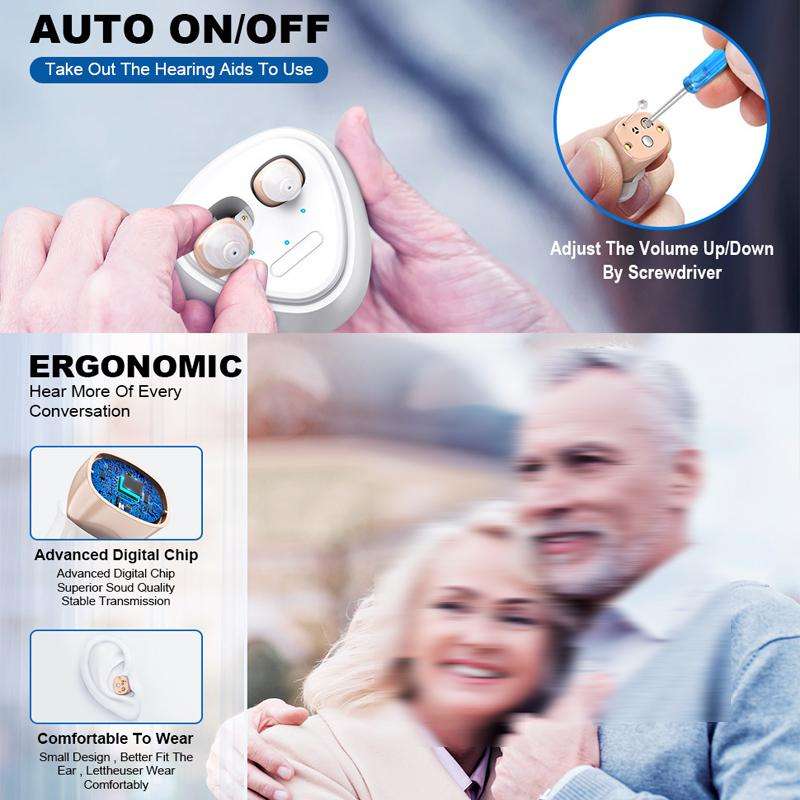 Ultra-Compact In-Ear Invisible Hearing Amplifier With Charging Case For Elderly(Skin Color +White Ca