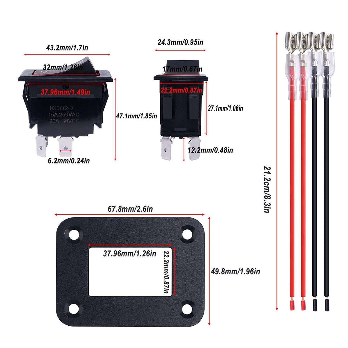 4 Pin DPDT 20A/12V DC Panel Rocker Toggle Switch, Specification: KCD2-7