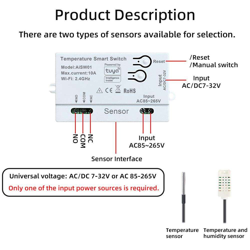 Graffiti WIFI Temperature Dry Contact Switch Module APP Remote Control Switch, Supports Google / Ale