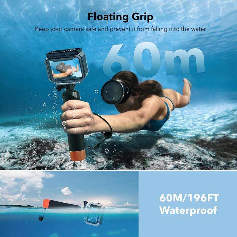 For DJI Action 5 Pro/4/3 Waterproof Diving Case with Buoyancy Float Stick Kit Includes Anti-Fog Inse