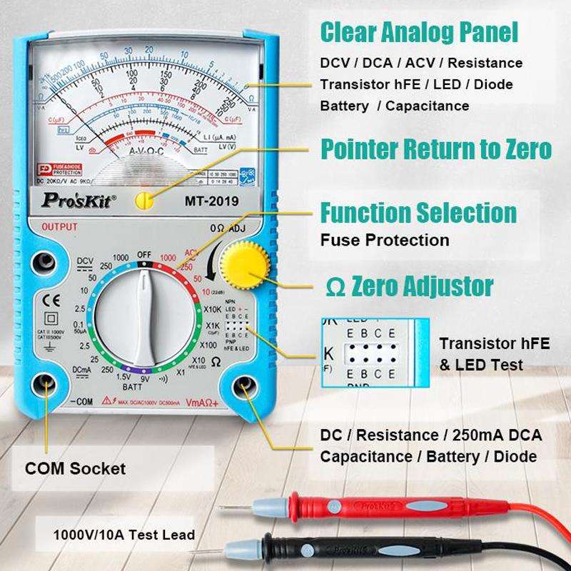 ProsKit MT-2019 Analog Multimeter 24 Range Mechanical High Precision Universal Meter