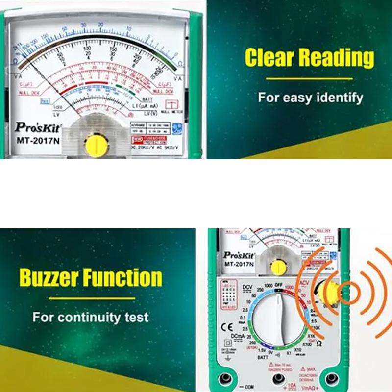 ProsKit MT-2017N Analog Multimeter 26 Range Misoperation-Proof Burn-Proof Electrical Meter