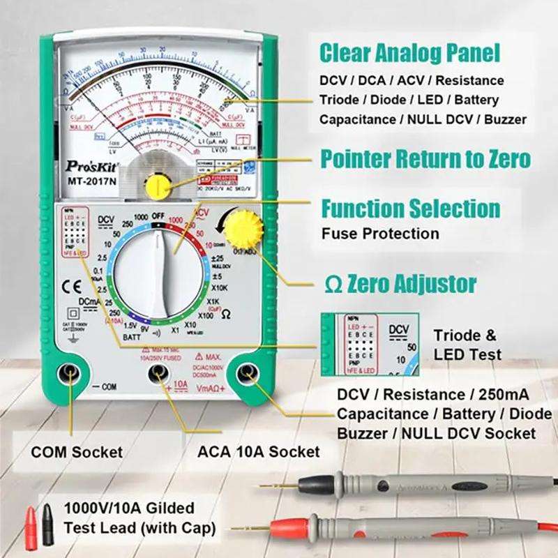 ProsKit MT-2017N Analog Multimeter 26 Range Misoperation-Proof Burn-Proof Electrical Meter