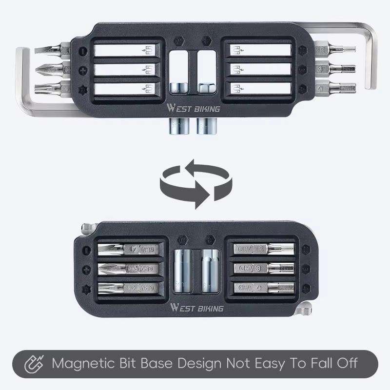 WEST BIKING 10-in-1 Bicycle Repair Tool Kit Bike Multi-Tool with Hex Keys, Adapter Soc ... (Black)