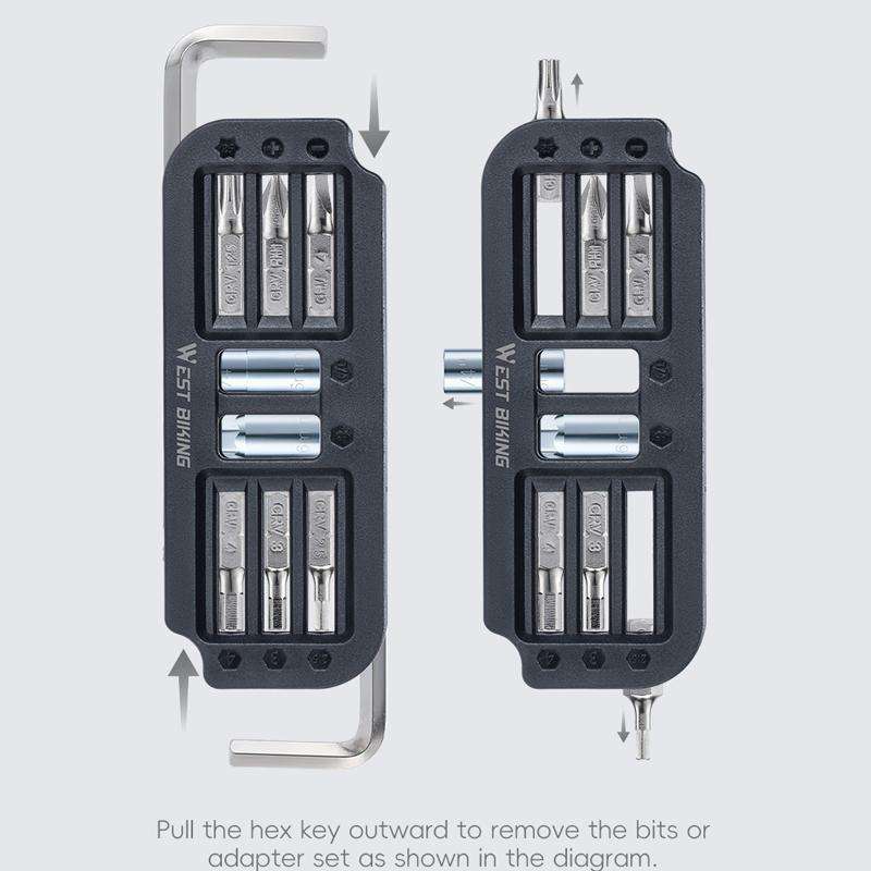 WEST BIKING 10-in-1 Bicycle Repair Tool Kit Bike Multi-Tool with Hex Keys, Adapter Soc ... (Black)