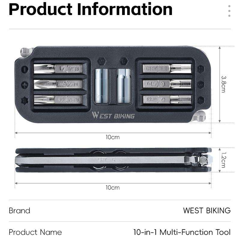 WEST BIKING 10-in-1 Bicycle Repair Tool Kit Bike Multi-Tool with Hex Keys, Adapter Soc ... (Black)