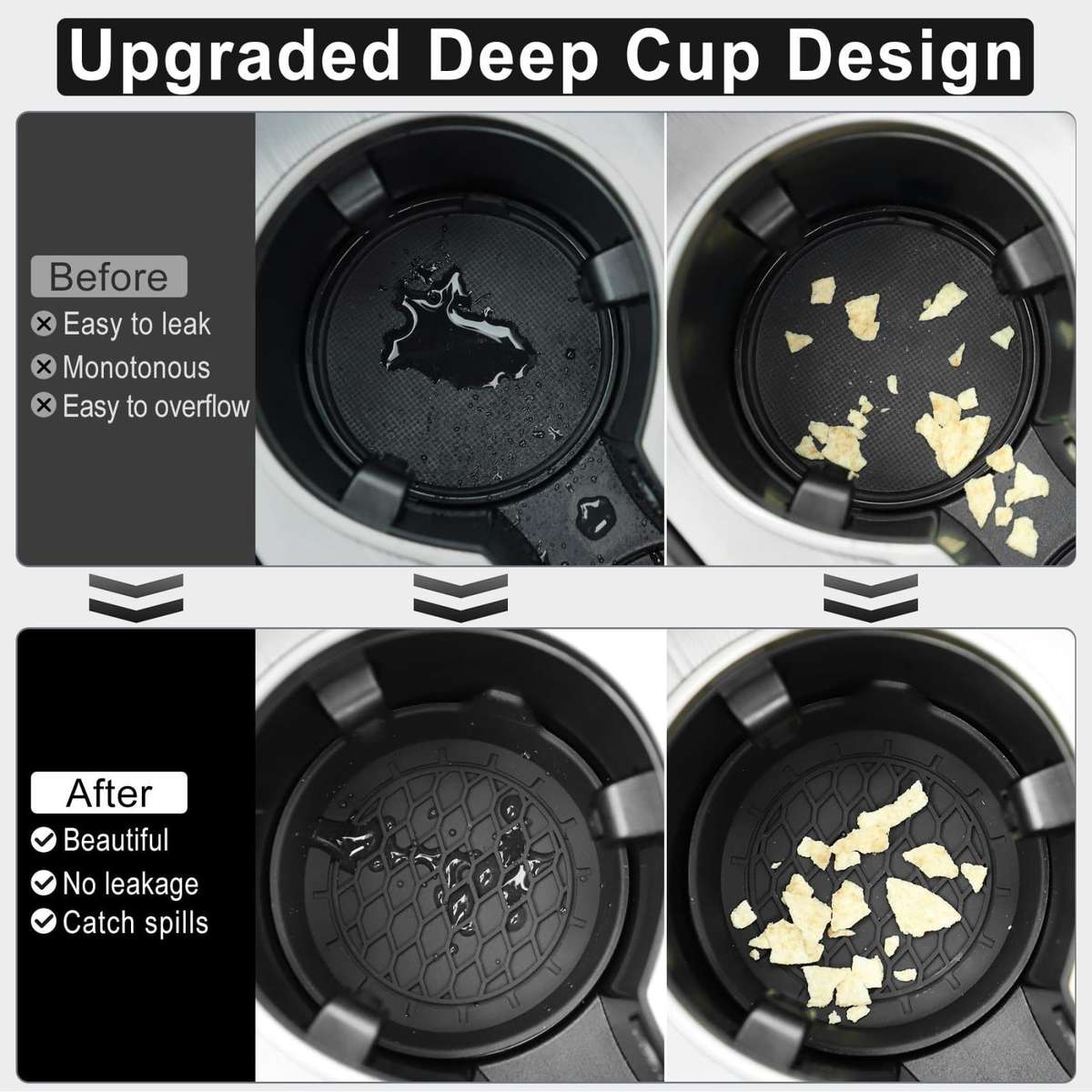 4pcs Anti-squeak Anti-slip Car Coaster With Handle(Black)