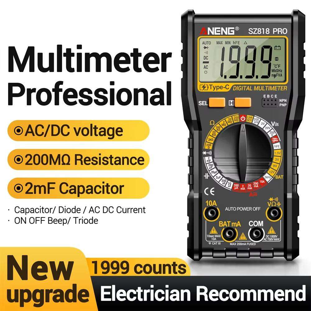 ANENG SZ818 Pro Rechargeable Digital Multimeter with NCV Detection Voltage Tester for AC/DC Curren