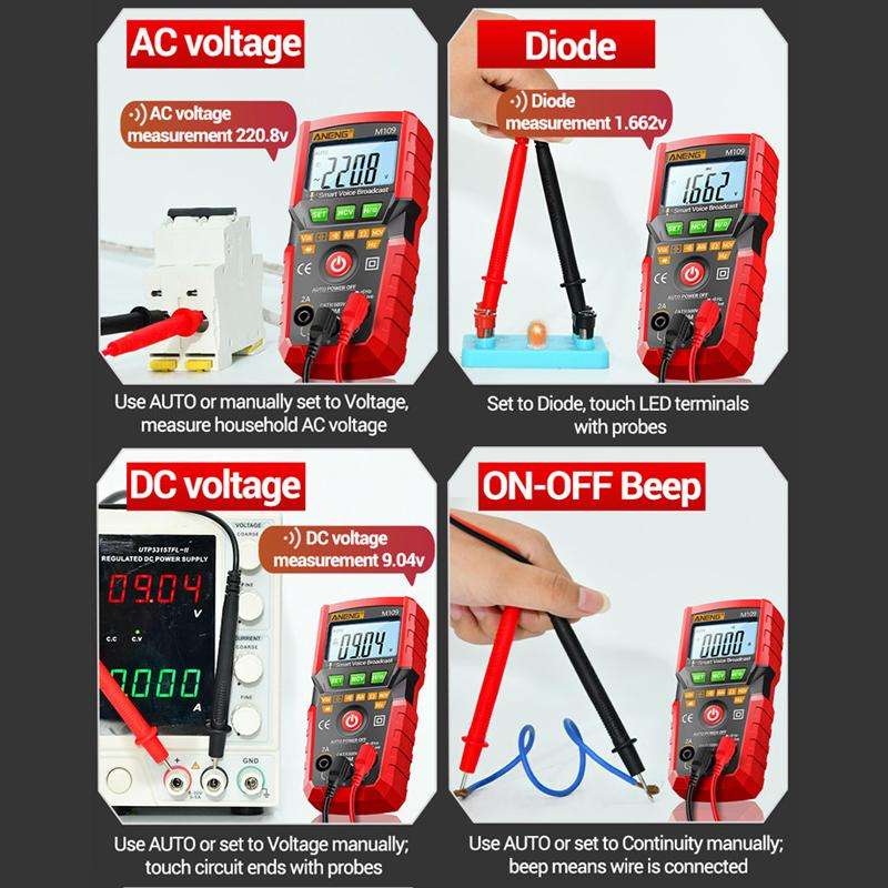 ANENG M109 Digital Multimeter With Voice Guide 4000 Counts, NCV Detection, Capacitance/Resistance/Vo
