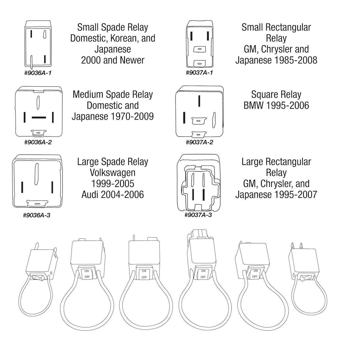 6-Piece Set 9038A Relay Bypass Switch Tester Kit With Wires For Electrical Testing