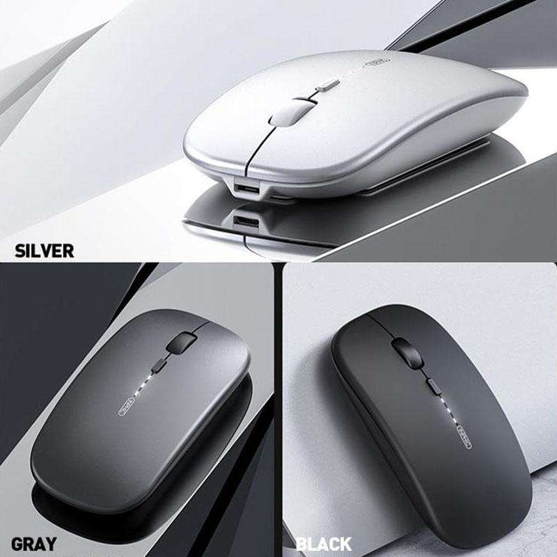Inphic M1 PRO Wireless Bluetooth Tri-mode Rechargeable Mute Mouse With Battery Level Display(Silver)
