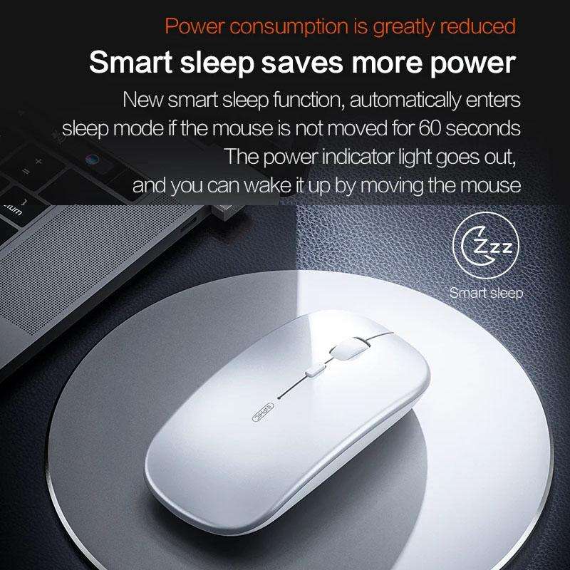 Inphic M1 PRO Wireless Bluetooth Tri-mode Rechargeable Mute Mouse With Battery Level Display(Silver)