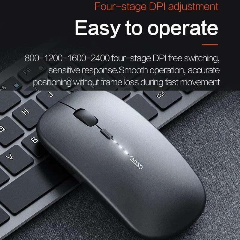 Inphic M1 PRO Wireless Bluetooth Tri-mode Rechargeable Mute Mouse With Battery Level Display(Silver)