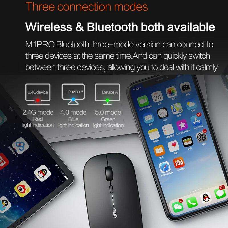 Inphic M1 PRO Wireless Bluetooth Tri-mode Rechargeable Mute Mouse With Battery Level Display(Silver)