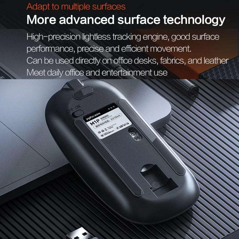 Inphic M1 PRO Wireless Bluetooth Tri-mode Rechargeable Mute Mouse With Battery Level Display(Silver)