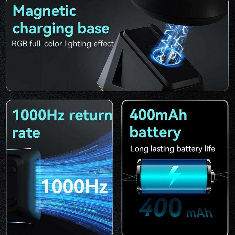 Ajazz AJ159P MC Tri-Mode Magnetic Wireless Mouse Ergonomic Lightweight Silent Gaming Mice(Black)
