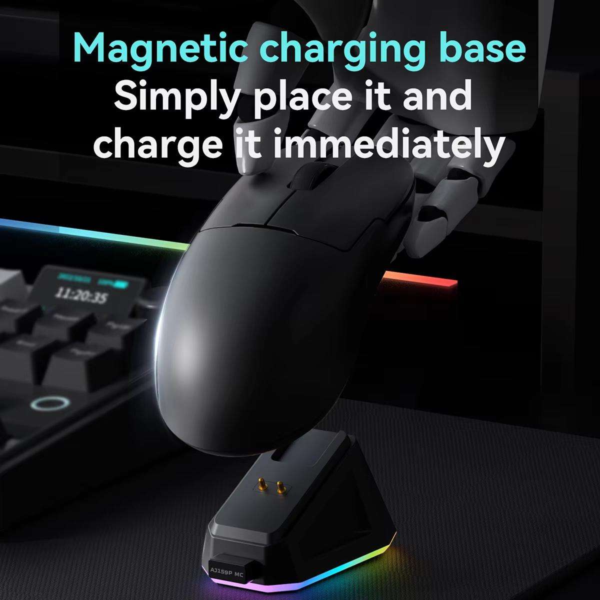 Ajazz AJ159P MC Tri-Mode Magnetic Wireless Mouse Ergonomic Lightweight Silent Gaming Mice(Black)