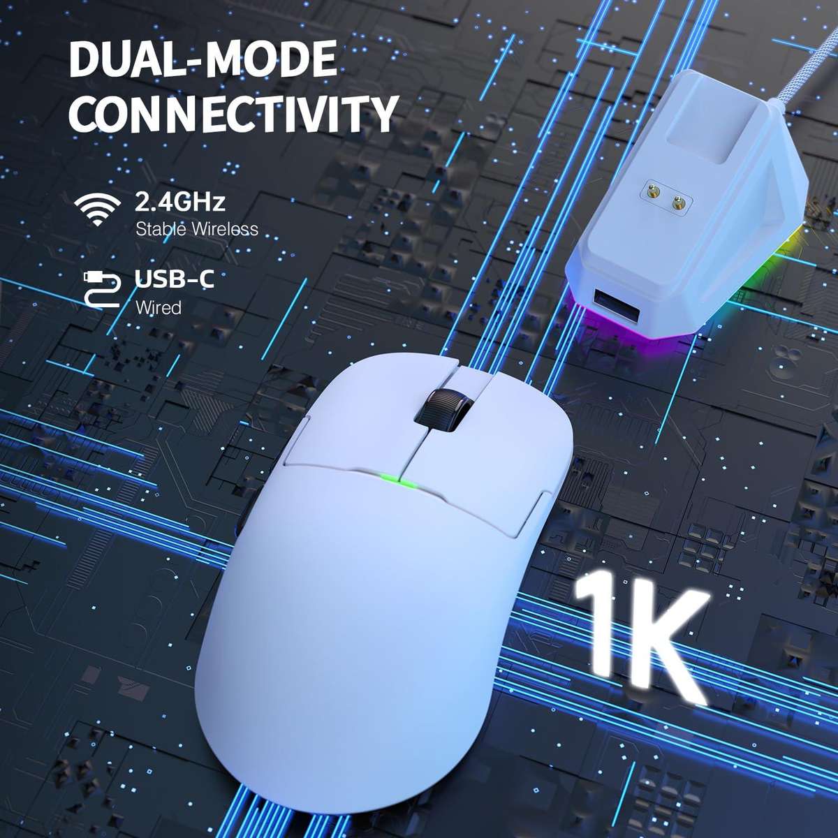 Ajazz 2.4G / Wired Dual Mode Gaming Mouse PAW3395 Chip, Spec: AJ159 White