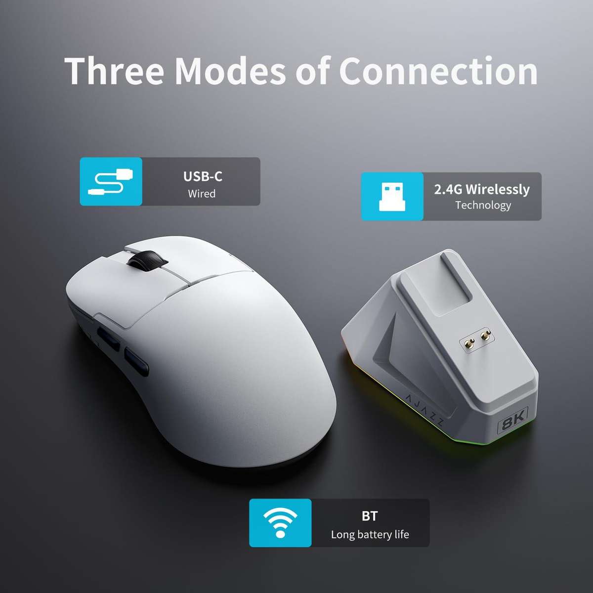 Ajazz AJ159PRO Wired / 2.4G / Bluetooth Tri-mode Gaming Mouse With Magnetic Charging Base(White)