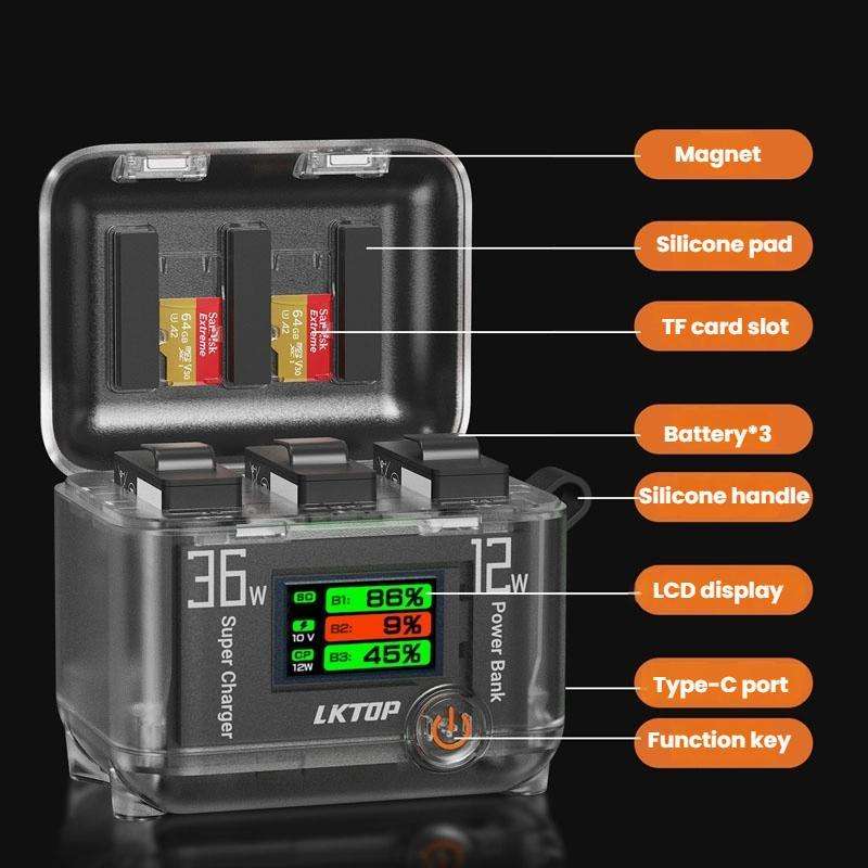 LKTOP ACG247 Multi-Functional Battery Charging Organizer For DJI Osmo 360 / Action 5 Pro / Action...