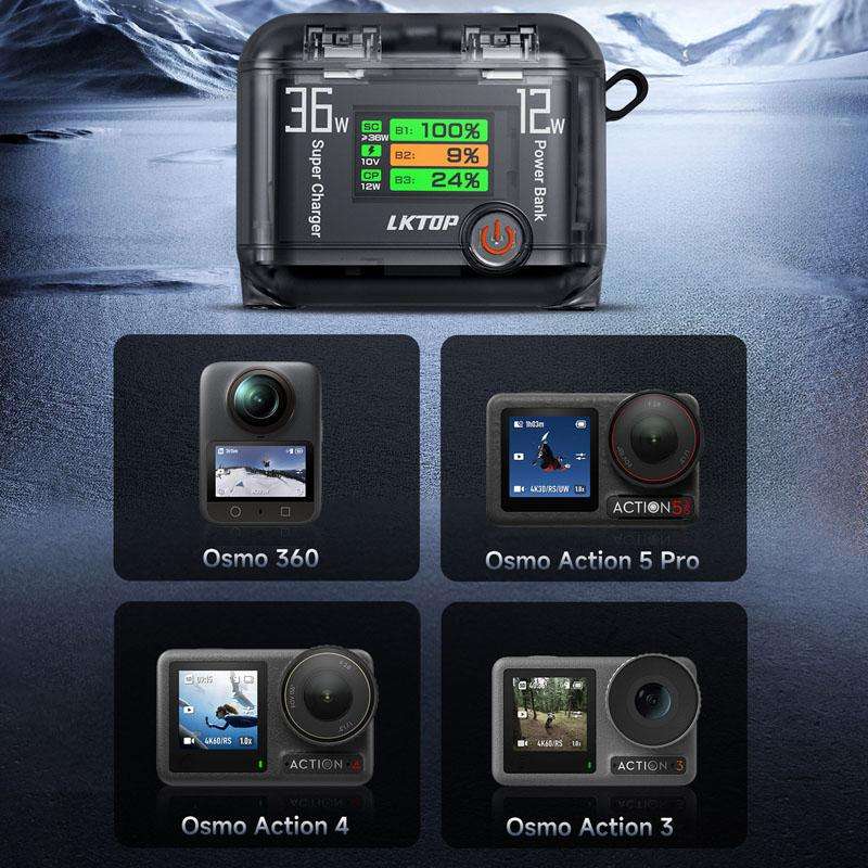 LKTOP ACG247 Multi-Functional Battery Charging Organizer For DJI Osmo 360 / Action 5 Pro / Action...