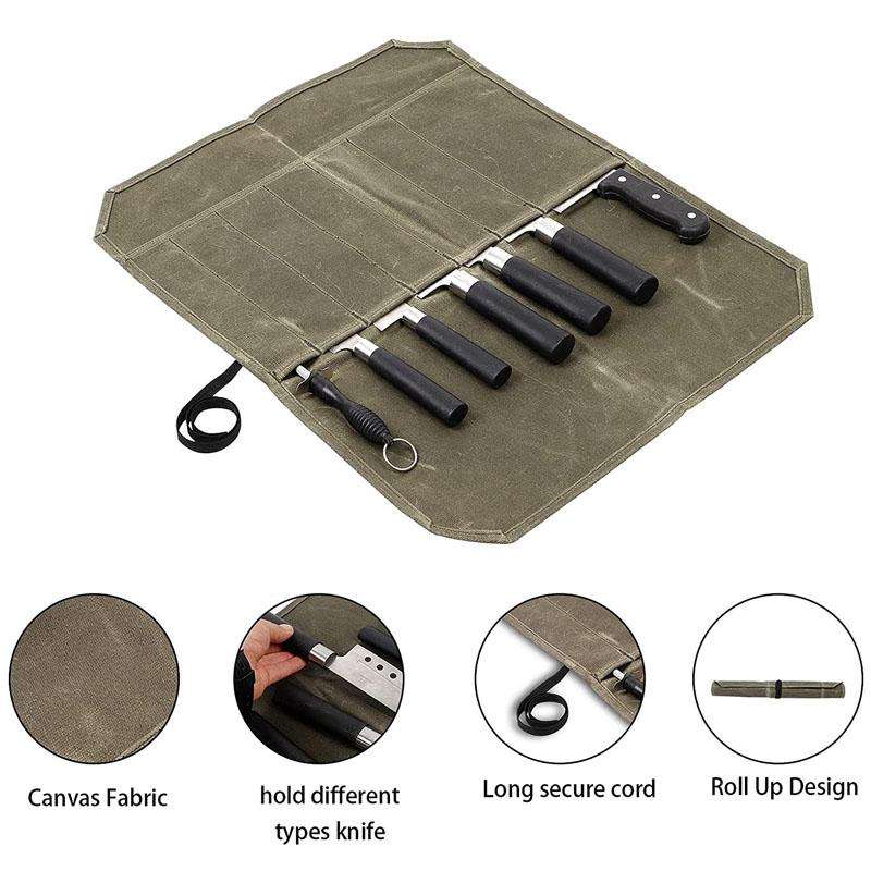Wet Wax Canvas Knife Organizer Picnic Portable Storage Bag(Army Green)