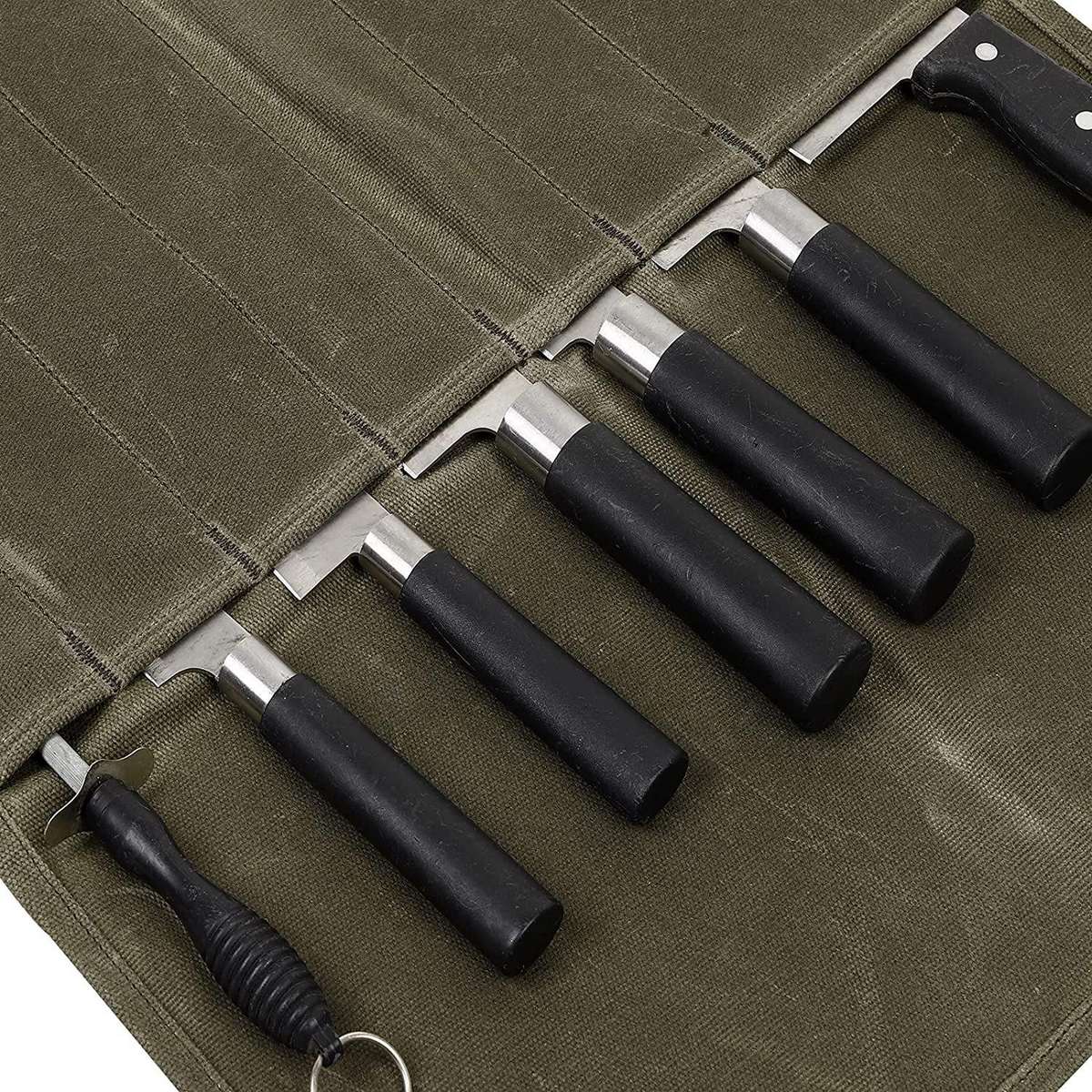 Wet Wax Canvas Knife Organizer Picnic Portable Storage Bag(Army Green)