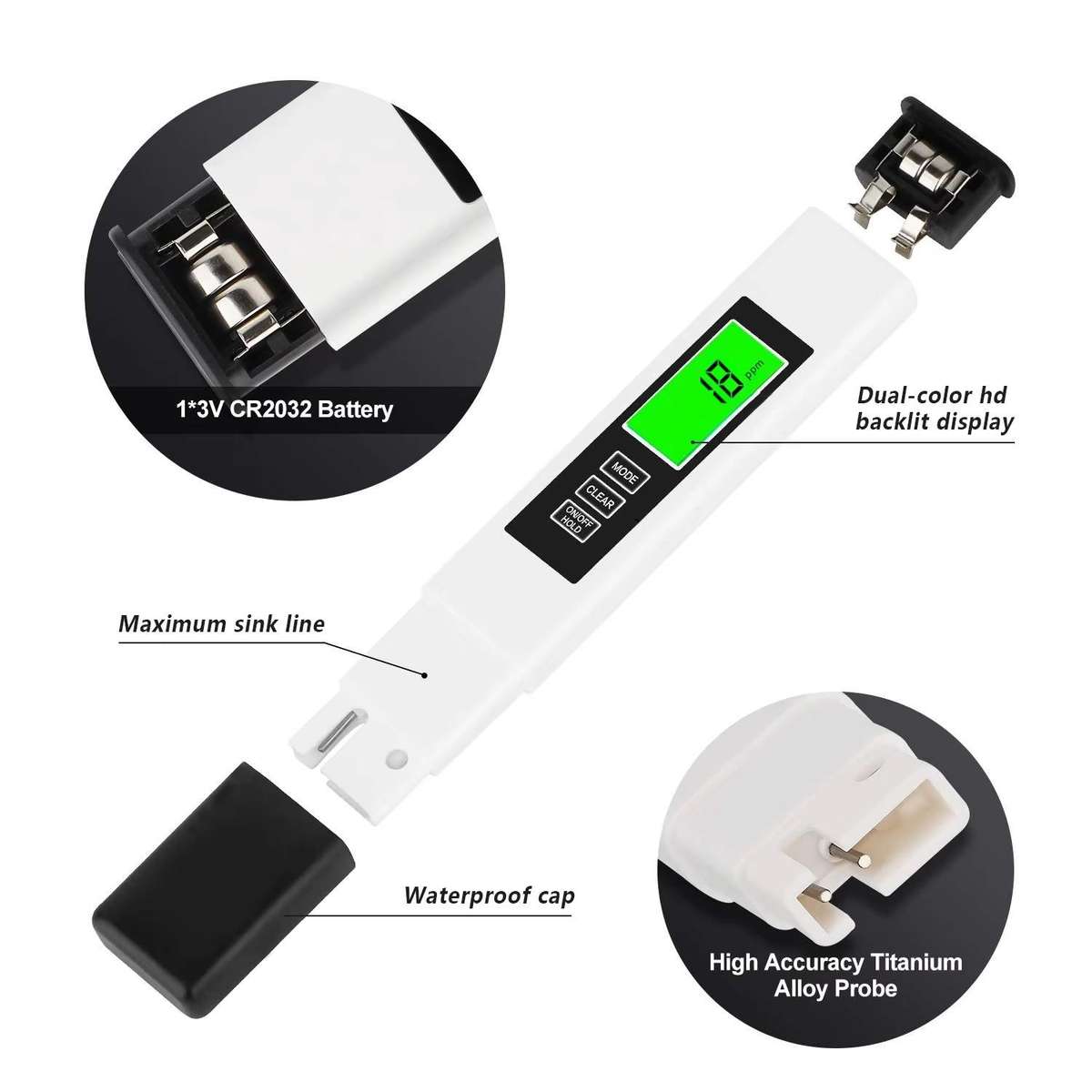 Dual-Color Smart Backlight Water Quality Tester Pen 3-in-1 TDS Meter Conductivity & Temperature Dete