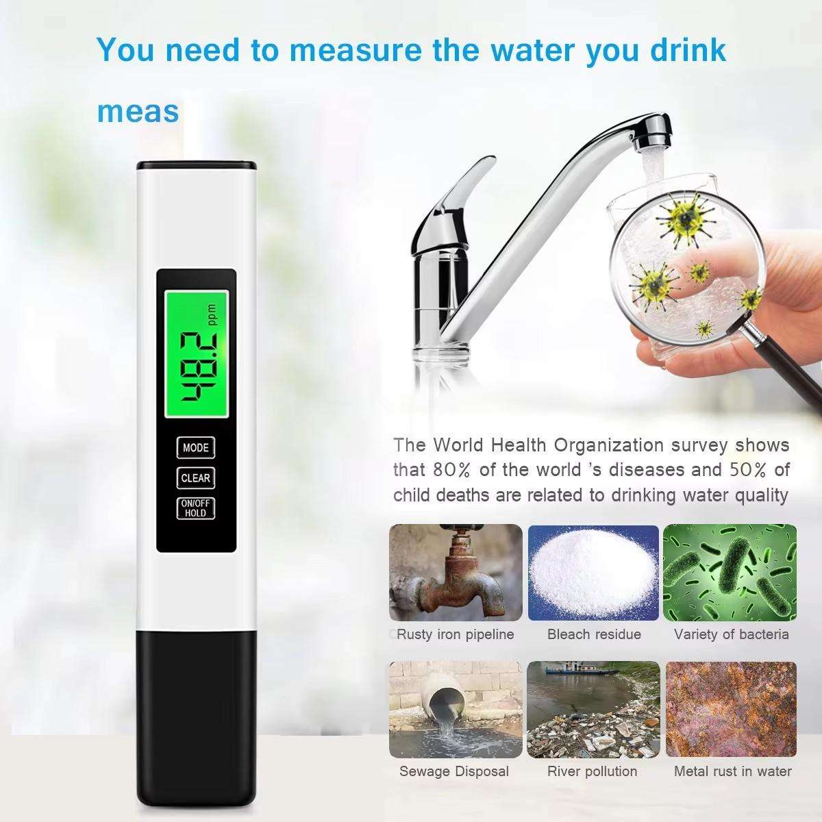 Dual-Color Smart Backlight Water Quality Tester Pen 3-in-1 TDS Meter Conductivity & Temperature Dete