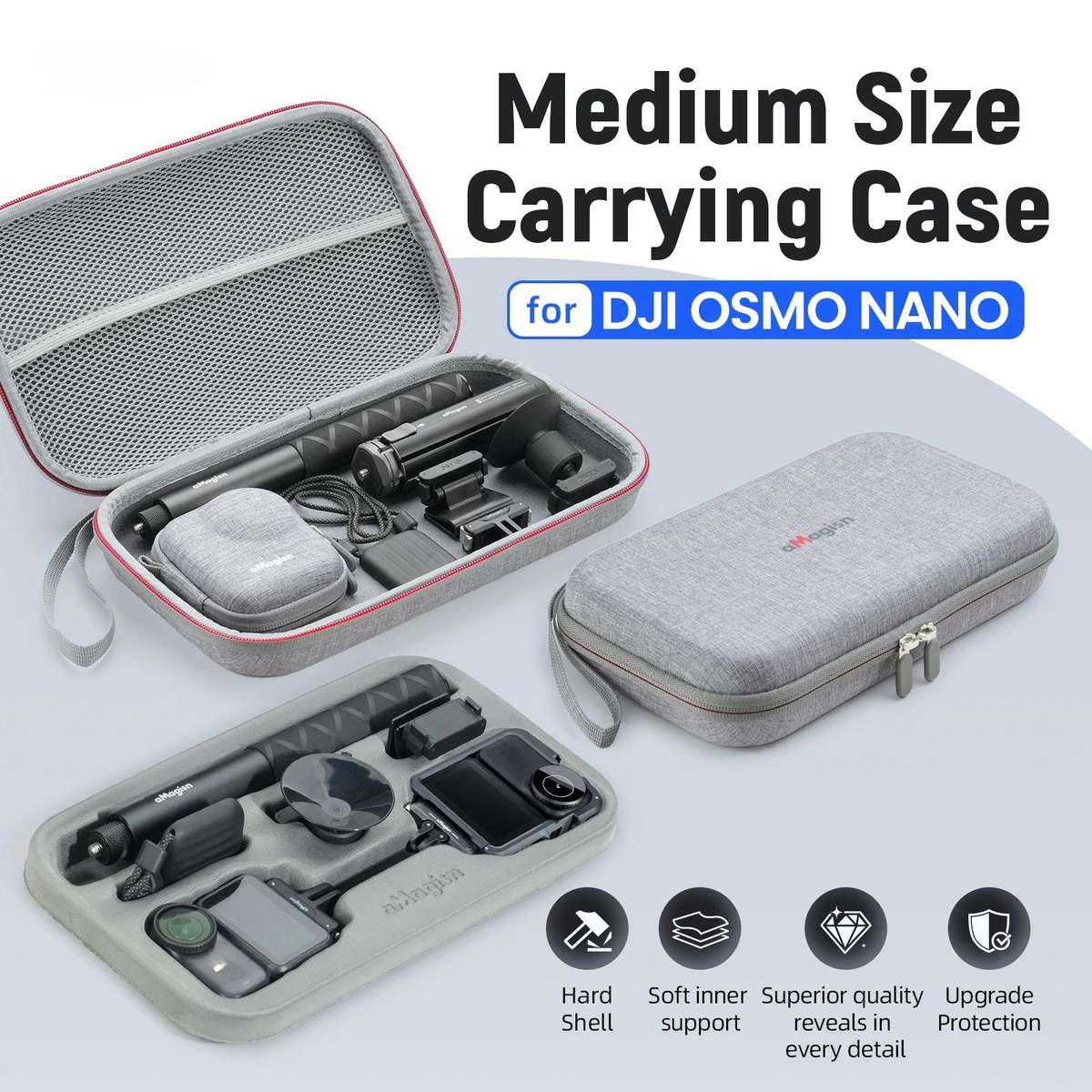 For DJI Osmo Nano aMagisn Medium Hard Shell Carrying Case with Removable Foam Insert(Gray)