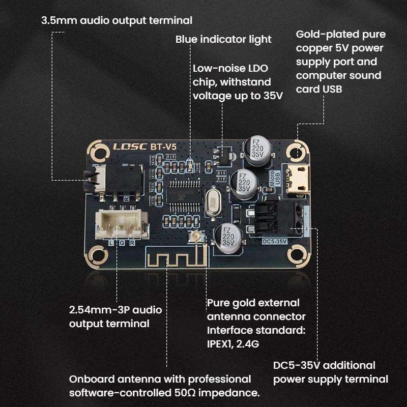 LQSC BT-V5 MP3 Bluetooth 5.1 Decoding Board DIY Modified Lossless Car Audio Receiver Module