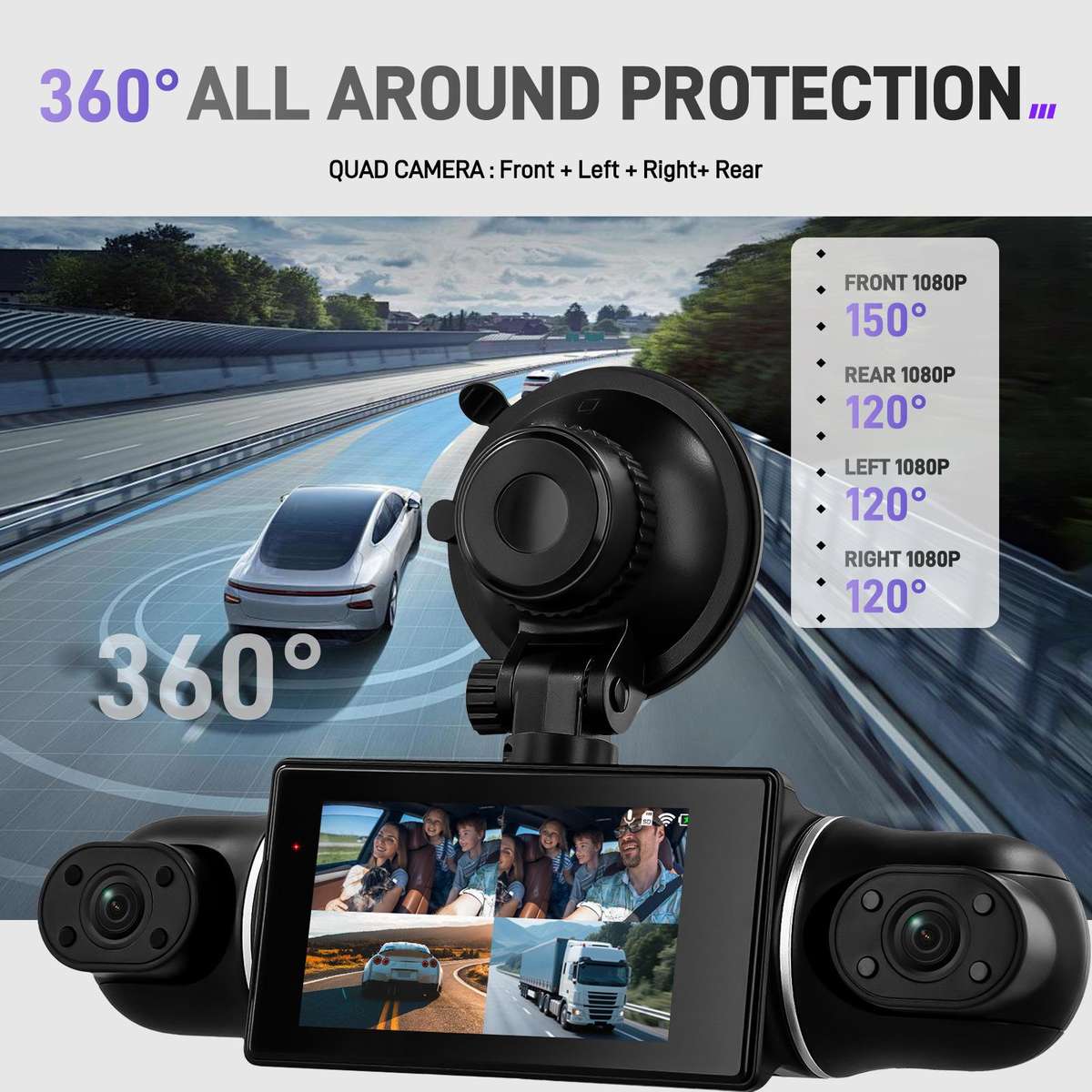 3 Inch 2K Car DVR Camera WIFi Quad Record HD Car Recorder With 1080P Gravity Sensor
