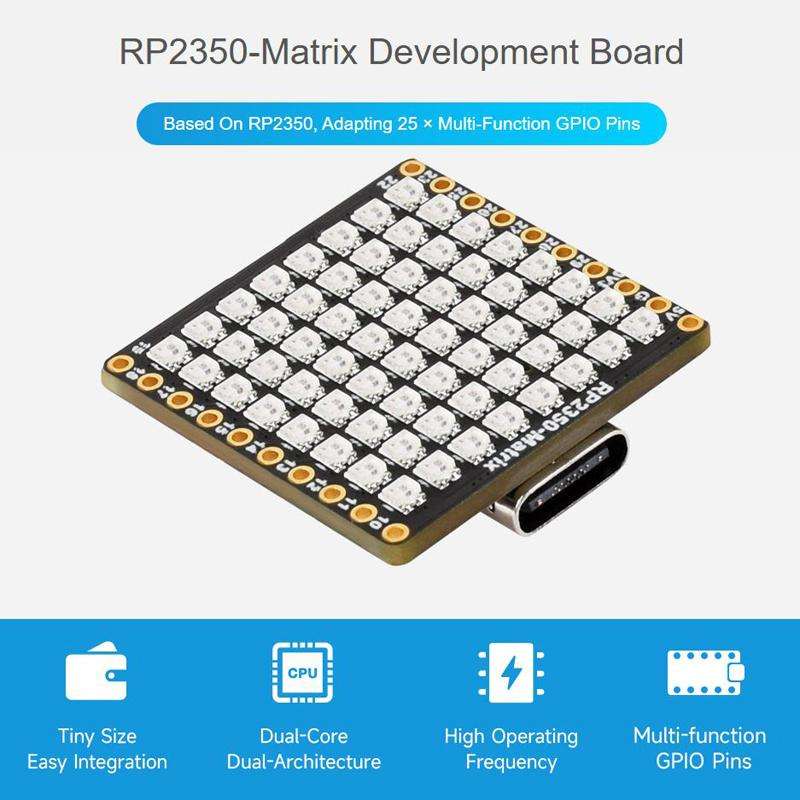 WAVESHARE RP2350 Matrix Microcontroller Development Board Dual Core Dual Architecture Six-Axis Senso
