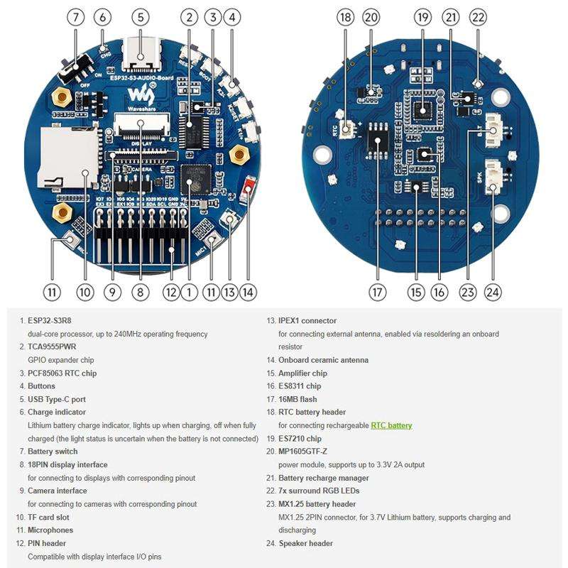 WAVESHARE ESP32-S3 AI Smart Speaker Development Board Dual-Mic Noise Reduction Echo Cancellation Sur