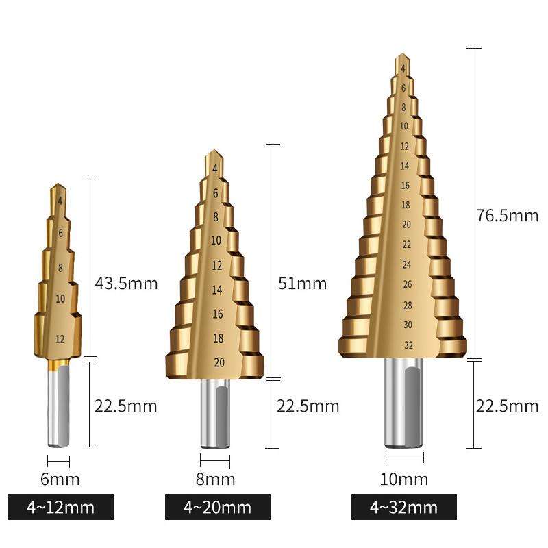 6-in-1 Step Drill Bit Set 4-12/4-20/4-32mm Unibit 3/6/8mm Hole Saws for Metal Wood Plastic(White)