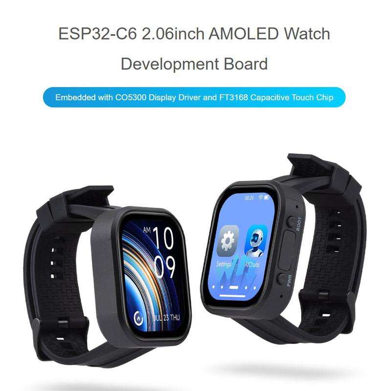 WAVESHARE ESP32-C6 2.06 Inch AMOLED Touch Watch Development Board, 410x502 Pixels, Spec: No Lithium