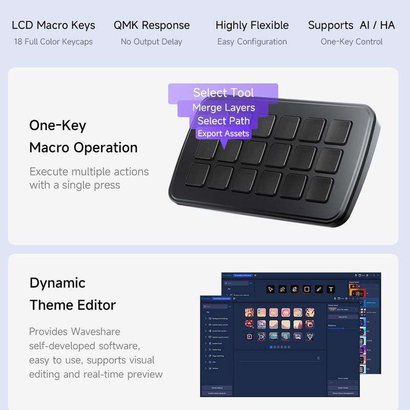 WAVESHARE SK18 Multi-function AI Voice Control Panel 18 Membrane Display Keys