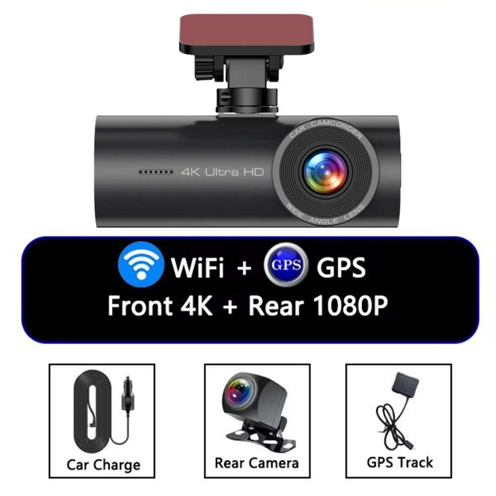 4K Smartphone Connected WiFi High-Definition Dual-Recording Car Dash Cam, Specification: Front+Rear+