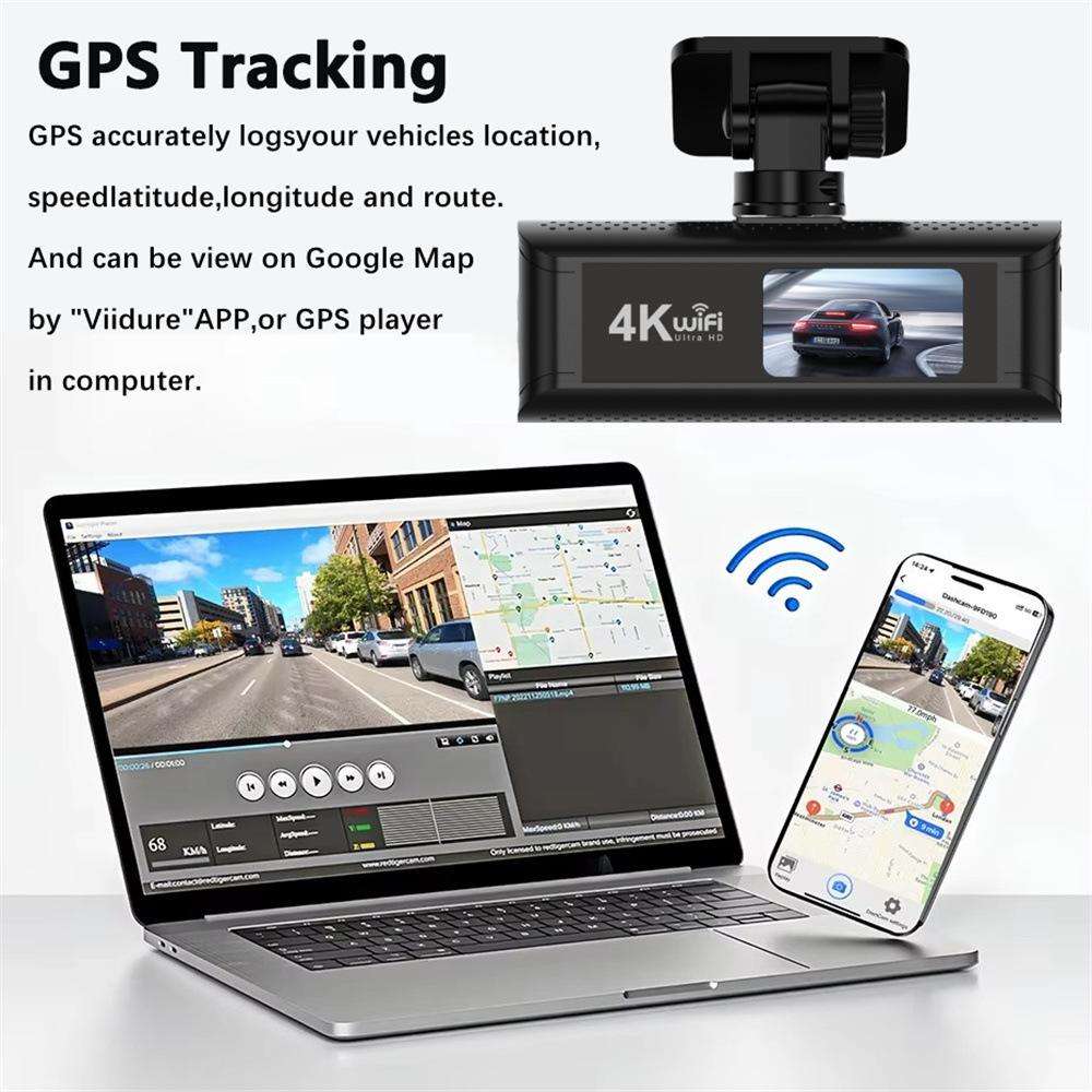 4K Smartphone Connected WiFi High-Definition Dual-Recording Car Dash Cam, Specification: Front+Rear+