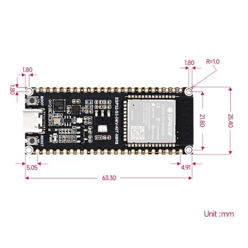 WAVESHARE ESP32-S3-DEV-KIT-N8R8 Microcontroller 2.4GHz Wi-Fi Development Board, 240MHz Dual Core Pro