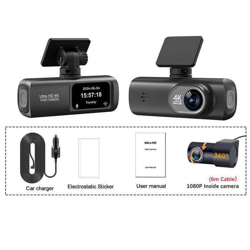 4K Dual Recording WiFi Smartphone Connected Car Dash Cam, Specification: Front+Inside