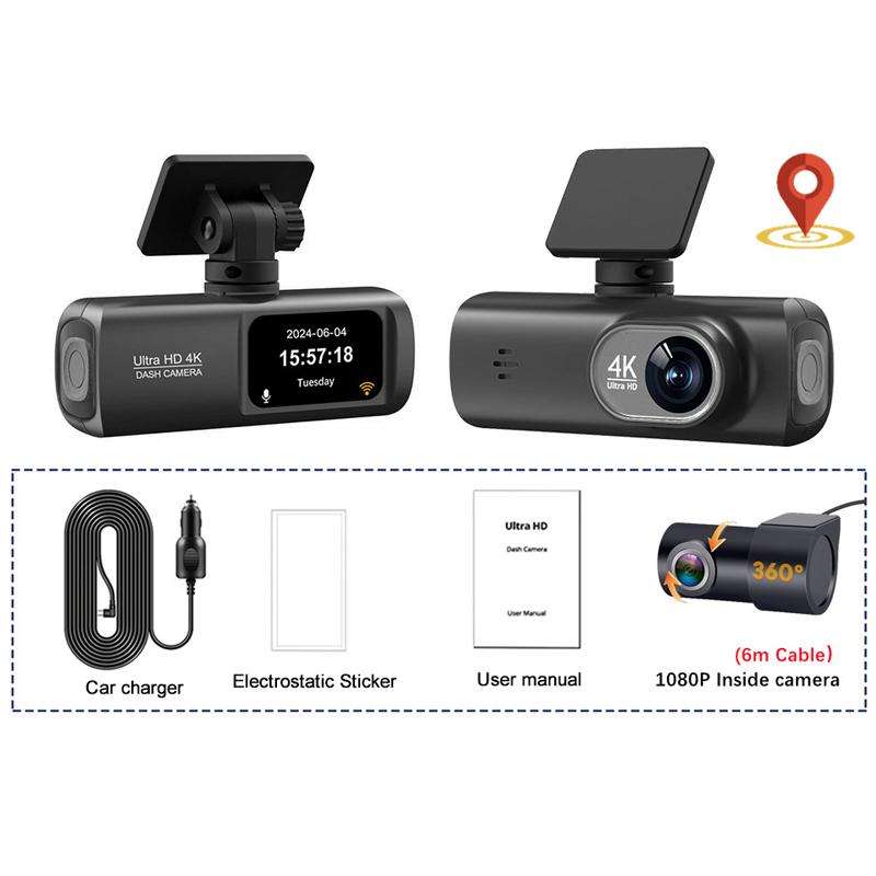 4K Dual Recording WiFi Smartphone Connected Car Dash Cam, Specification: Front+Inside+GPS Track
