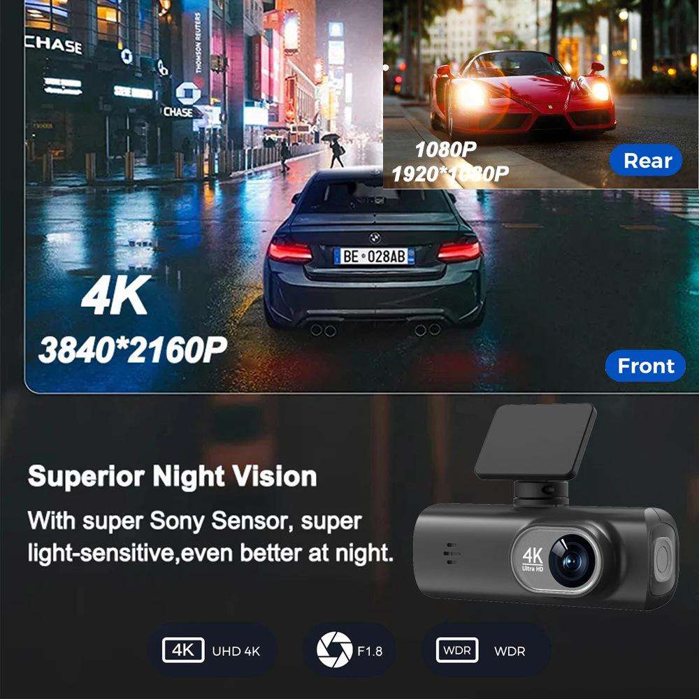 4K Dual Recording WiFi Smartphone Connected Car Dash Cam, Specification: Front+Inside